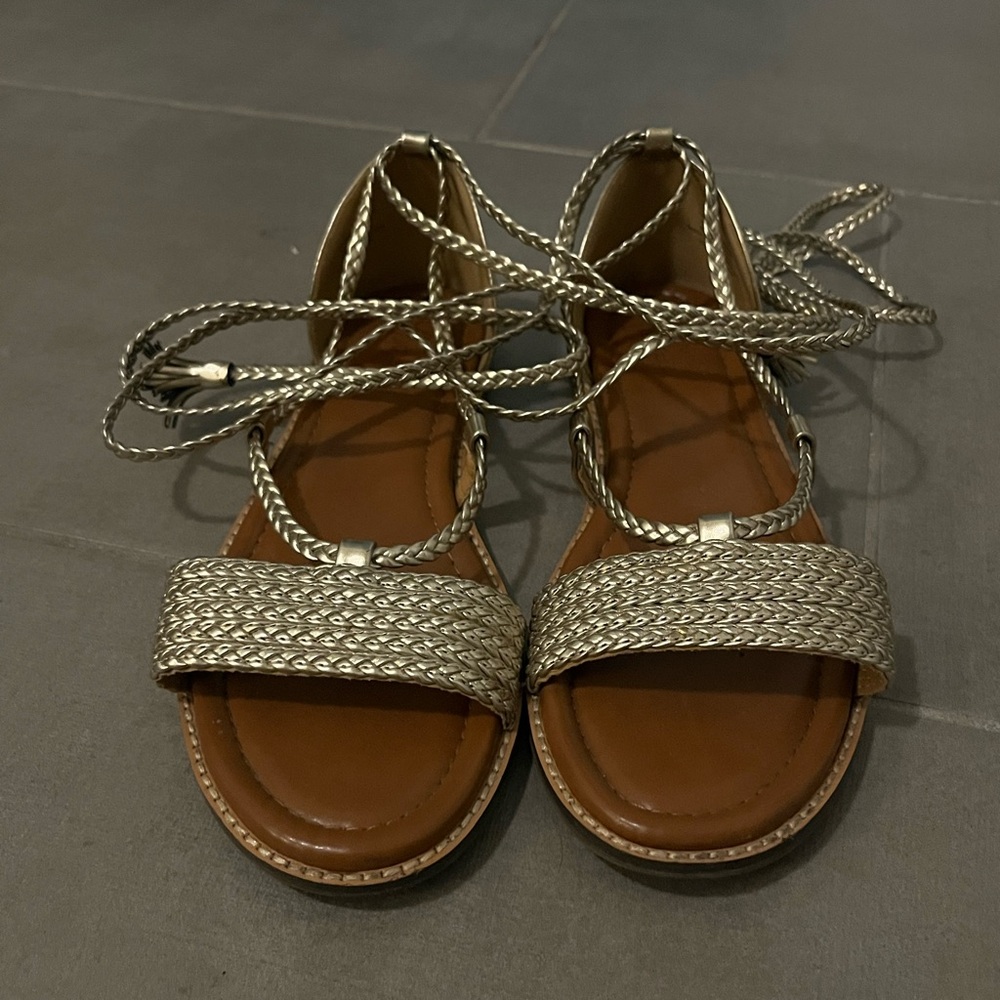 Gold lace up sandals